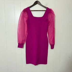 House of Harlow 1960 Fuchsia Bodycon Dress Sheer Puff Sleeves XS